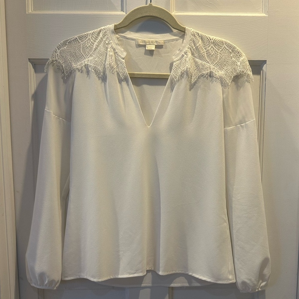 EUC Cooper & Ella Blouse Shirt Button Down White Lace Sz XS